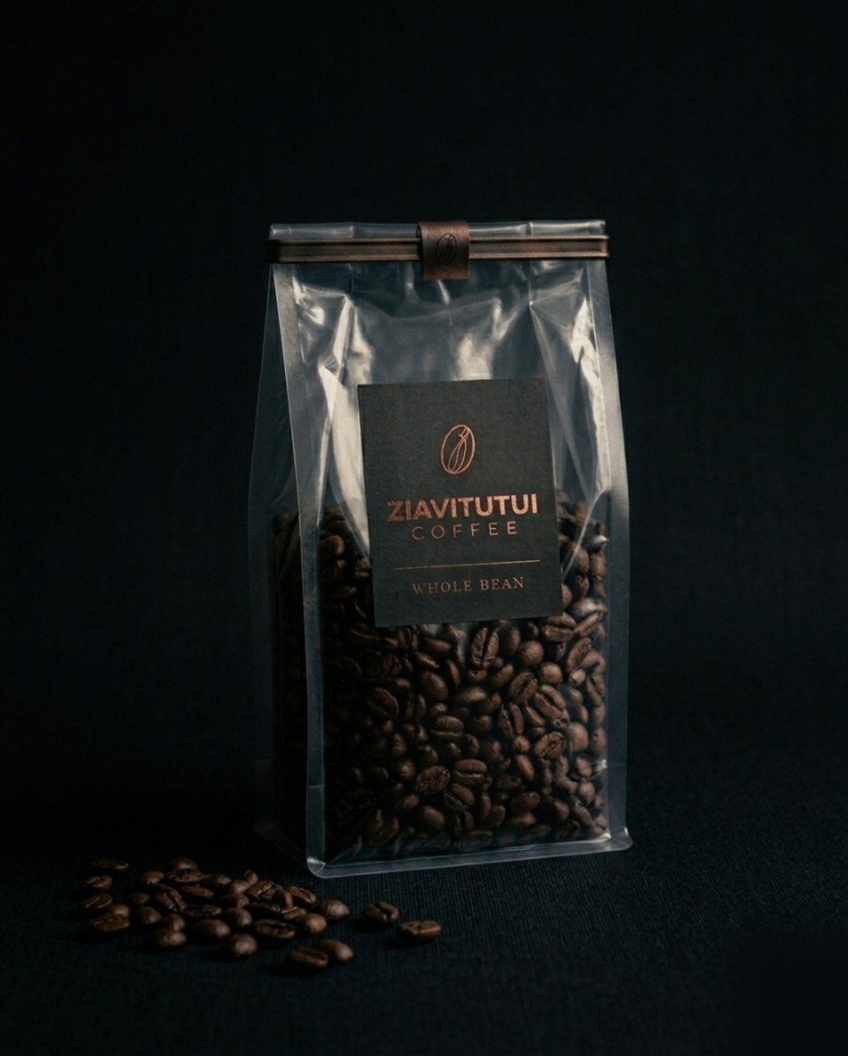 Ziavitutui Whole Bean coffee bag, dark roast